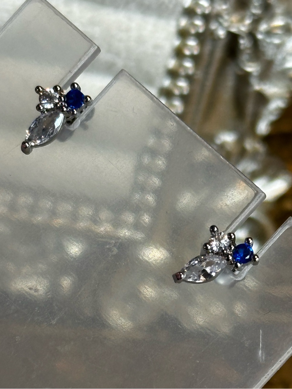 Gold Over S925 Blue & Clear AAA CZ Stud Earrings